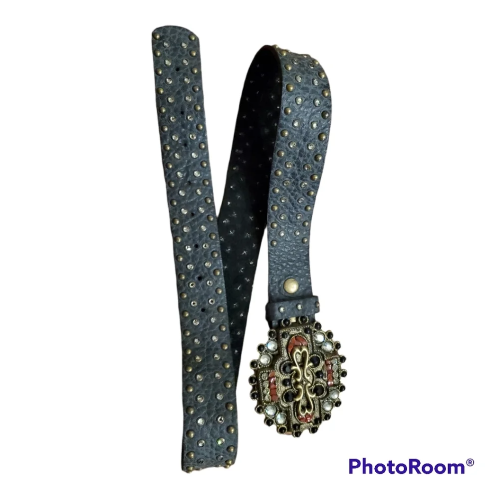 Leatherock studded black pebbled leather belt western cowgirl rodeo